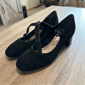 Classic Black Suede Mary Jane Heels - Elegant Everyday Dress Shoe